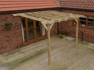 Lean to wooden garden pergola kit - Champion design wall mounted gazebo, 1.8m x 1.8m (Natural finish)