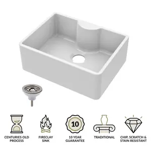 595mm - Single Bowl Fireclay Butler Kitchen Sink - Tap Ledge