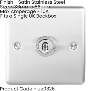 2 PACK 1 Gang Single Retro Toggle Light Switch SATIN STEEL 10A 2 Way Wall Plate