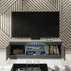 Aura TV Unit 120cm Dark Grey High Gloss Doors with LED Lighting - Creative Furniture