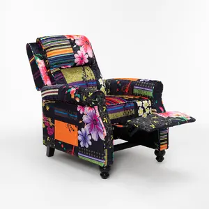 Fabric Black Patchwork Mary Manual Recliner Chair