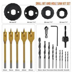 Hi-Spec 18pc Wood Hole Saws, Brad Points & Spade Drill Bit Set for Drill Drivers in a Compact Tool Kit Case