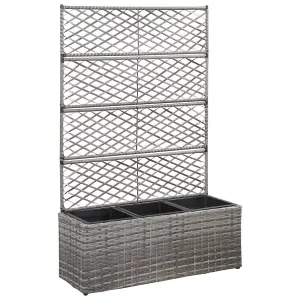 Berkfield Trellis Raised Bed with 3 Pots 83x30x130 cm Poly Rattan Grey