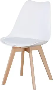 Bendal Dining Set 4 Chairs in White and Beech with White PU Leather