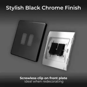 BG Evolve 20A Double Wall Light Switch, 2 Way, Screwless, Black Chrome