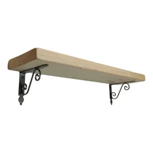 Solid Wood Handmade Rustical Shelf Unprimed 145mm 6 inch with Silver Metal Bracket WOZ Length of 70cm