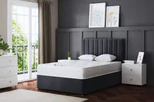 Amelia Steel Upholstered Panel Divan Bed with Headboard King