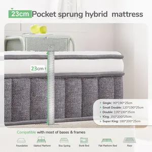 23cm  Cooling  Memory Foam Pocket Sprung Mattress Super King (6')