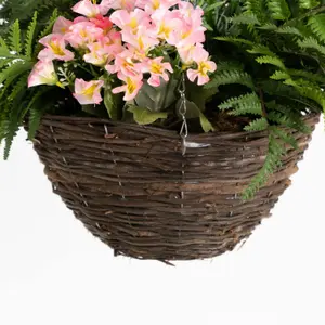 Blooming Artificial - 50cm / 1.75ft Pink Faux Wild Flower Hanging Basket