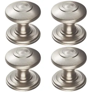 4 PACK - Ring Cabinet Door Knob Rose - 42mm Satin Nickel - Round Cupboard Pull Handle