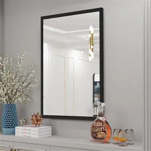 Liedson Metal Framed Wall Mounted Bathroom Mirror in Black 90cm x 60cm