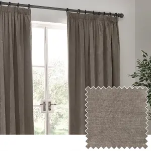 Yard Heavy Chenille Velvet Greige Pencil Pleat Curtains, 168 x 229cm