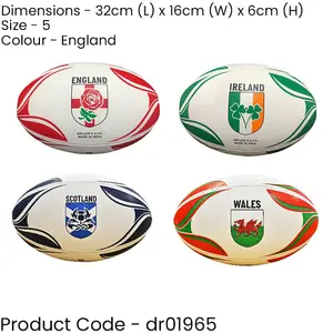 Size 5 ENGLAND Rugby Ball - 4 Panel All Weather Rubber Rimple Stitched Ball