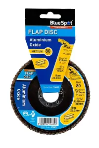 Blue Spot Tools - 115mm (4.5") 80 Grit Aluminium Oxide Flap Disc (Header Card)