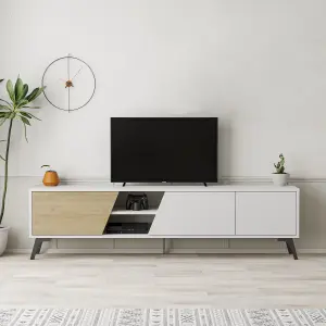 Decortie Fiona Modern TV Unit Multimedia Cabinet with Storage Doors 75" Oak White 180cm