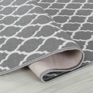 Machine Washable Trellis Design Anti Slip Doormats Grey 67x220 cm