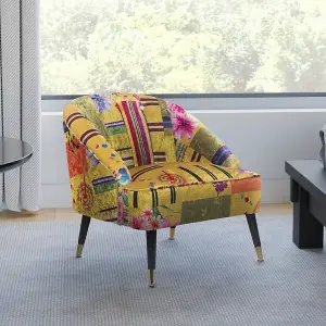 Fabric Gold Patchwork Kensington Slipper Accent Chair