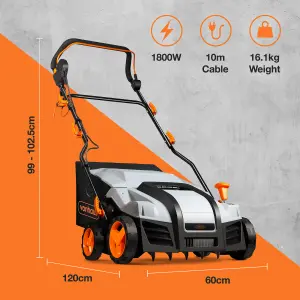 VonHaus Lawn Scarifier, Aerator & Grass Rake Electric 1800W, Dethatch/Rake Grass, Aerates Soil, 55L Box, 10m Cable, 5 Heights