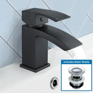 Nes Home Arke Bathroom Basin Mono Mixer Black Matt Tap With Basin Waste