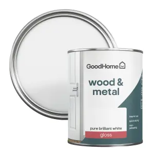 GoodHome Pure Brilliant White Gloss Metal & wood paint, 750ml