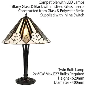 Tiffany Glass Table Lamp Light Black Iridised & Art Deco Textured Shade i00170