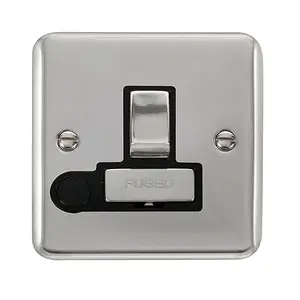 Curved Polished Chrome 13A Fused Ingot Connection Unit Switched With Flex - Black Trim - SE Home