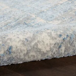 Ivory Grey Blue Modern Easy to Clean Abstract Rug For Dining Room Bedroom Living Room -69 X 221cm (Runner)