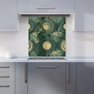 Abstract Green Gold Moon Pattern Premium Glass Kitchen Splashback W700mm x H750mm