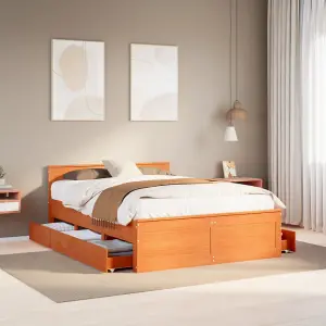 Berkfield Bed Frame without Mattress with Headboard Wax Brown 160x200 cm Solid Wood Pine