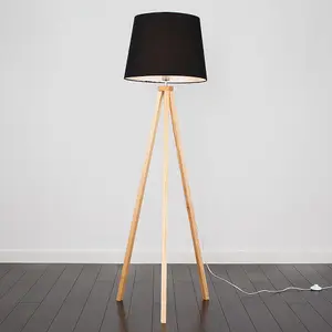 ValueLights Modern Light Wood Tripod Design Floor Lamp With Black Shade