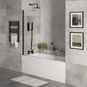 Round Single Ended Bath, Front Panel, Black Screen, Chrome Waste - 1700x700mm