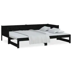 Berkfield Pull-out Day Bed Black Solid Wood Pine 2x(90x200) cm