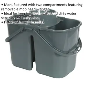 15 Litre Mop Bucket with Dual Compartments and Removable Wringer for Efficient Cleaning