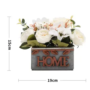 Country Style Artificial Potted Plant Fake Hydrangea Peony in Wooden Box Tabletop Centerpiece Ornament