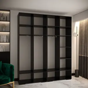 Sophisticated Manhattan I Hinged Door Wardrobe W2000mm H2370mm D470mm - Classic Black, Gold Handles, Customisable Storage