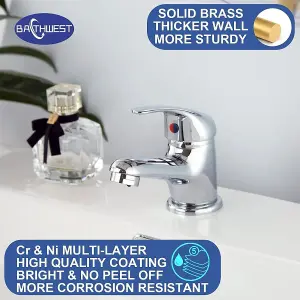 BATHWEST Chrome Brass Bathroom Basin Mixer Taps Monobloc Sink Mixer Taps Single Lever