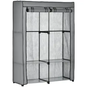 HOMCOM Fabric Wardrobe w/ 4 Shelves 2 Hanging Rails Foldable Closets Light Grey