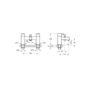 VitrA Minimax S Chrome effect 2 Tap Hole Filler Tap