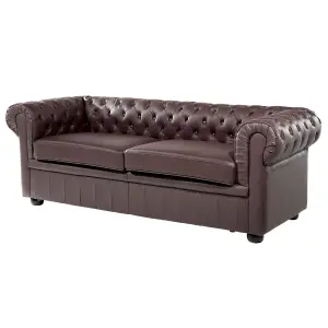 Leather Living Room Set Brown CHESTERFIELD