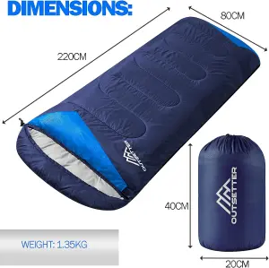 Sleeping Bags Adults 3 Season Backpacking Waterproof Hiking Camping Waterproof - Navy Blue