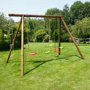 Gabin Triple Wooden Swing Set with Rope Ladder