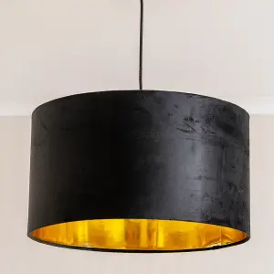 ValueLights Reni Large Black Velvet with Metallic Gold Inner Ceiling Lamp Shade