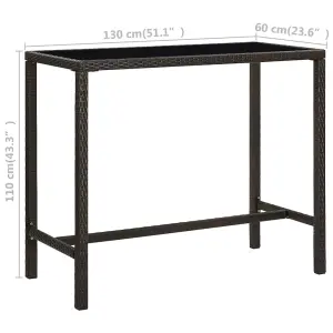 Berkfield Garden Bar Table Brown 130x60x110 cm Poly Rattan and Glass