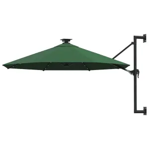 Berkfield Wall-mounted Parasol with LEDs and Metal Pole 300 cm Green