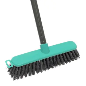 JVL Lightweight Outdoor Hard Bristle Sweeping Brush Broom, Grey/Turquoise