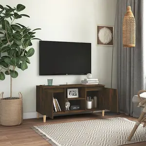 vidaXL TV Cabinet with Solid Wood Legs Smoked Oak 103.5x35x50 cm