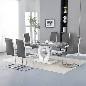 Furniture In Fashion Halo Melange Marble Effect Dining Table 6 Symphony Grey Chairs