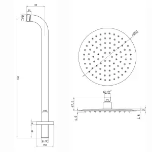 ENKI Venice Black Round Wall Fixed Thermostatic Handheld Shower Set 8"