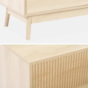 sweeek. 3-drawer chest with grooved wooden detail Linear Light wood colour 80x40x80 cm