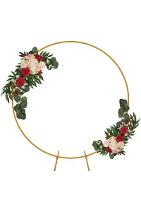 Round Arch Stand Flower Balloon Plants Vine Climbing Metal Frame With Floor Base - 150cm, Gold